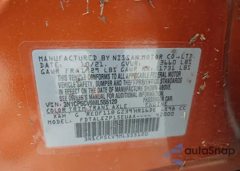 2021 Nissan Kicks Sv Xtronic Cvt z USA, uszkodzony, nr VIN 3N1CP5CV9ML555120